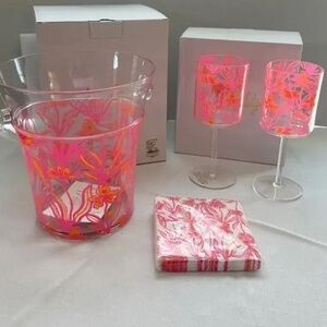 Lilly Pulitzer Pink and Orange barware set